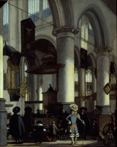 Interior de la Oude Kerk, Delft, c.1680 (óleo sobre tabla) de Emanuel de Witte