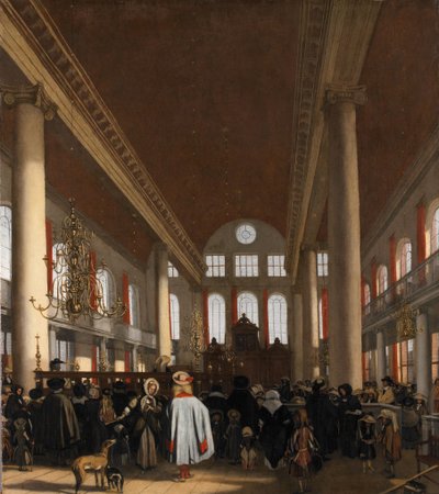 Interior de la Sinagoga Portuguesa en Ámsterdam de Emanuel de Witte