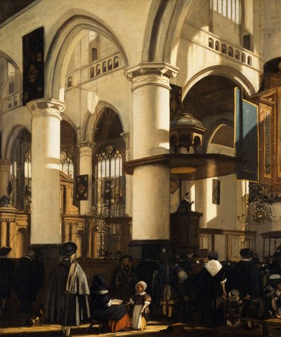 La vieja iglesia, Delft, con feligreses escuchando un sermón, 1669 de Emanuel de Witte
