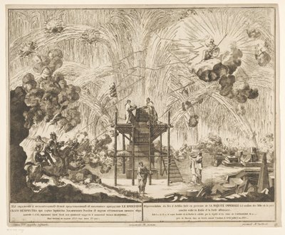 Vuurwerk en Moskou bij de viering van het einde van de Russisch-Turkse Oorlog, 1775 (Acto I y II) Representación de los fuegos artificiales, disparados en presencia de Su Majestad Imperial con motivo de las celebraciones de la paz concluida entre Rusia y l de Emel