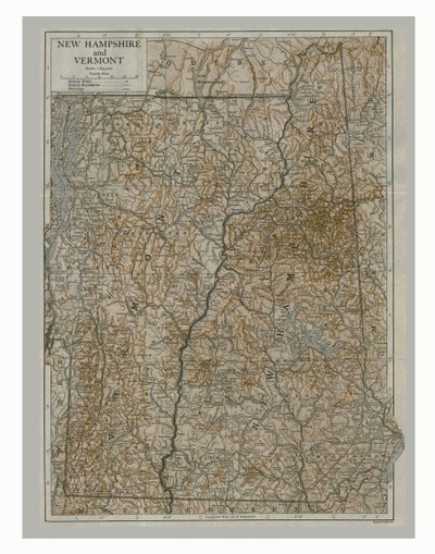Mapa de New Hampshire y Vermont, EE.UU., c1900s de Emery Walker