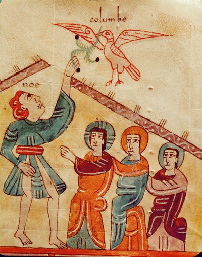 Noé cogiendo la ramita de olivo del pico de la paloma de Emeterio the Monk