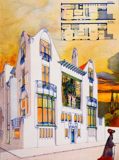 Diseño de casa, c.1905-6 (acuarela y pluma sobre papel) de Emiel van Averbeke