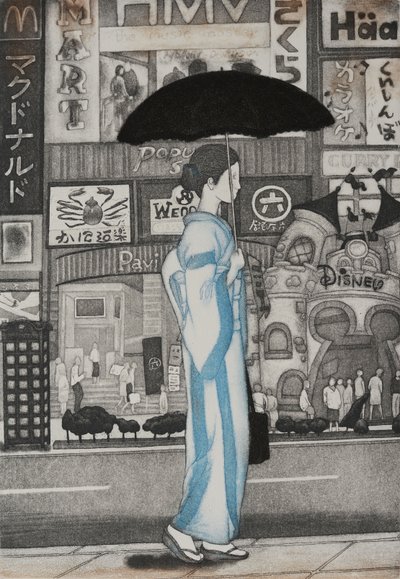 Una chica en la ciudad, 2007 (aguafuerte) de Emiko Aida