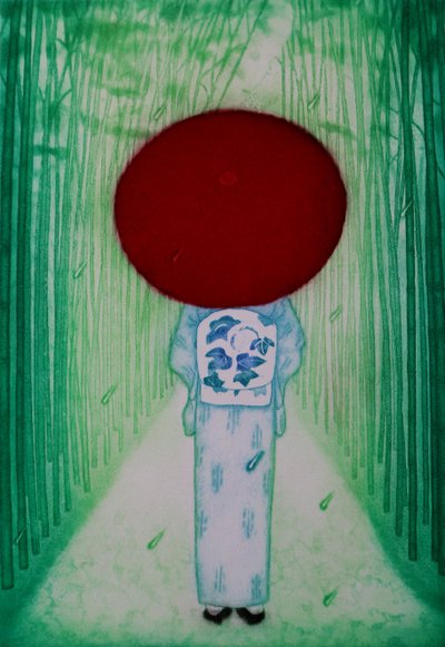 Paraguas rojo, 2007 (aguafuerte) de Emiko Aida