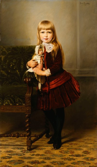 Retrato de una joven con una muñeca, 1887 de Emil Brack