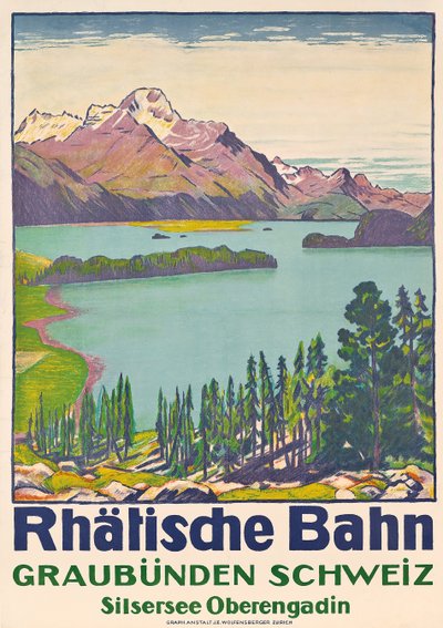 Póster publicitario de viajes a Graubunden por la compañía suiza 