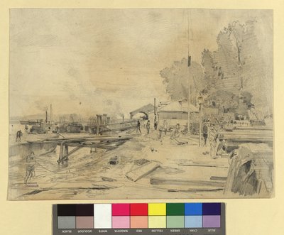 Dampfschiffstation an der Donau bei Kaisermühlen de Emil Jakob Schindler