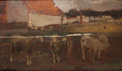 paisaje de pueblo con ovejas de Emil Jakob Schindler