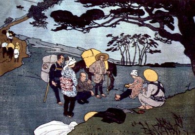 Descanso de viajeros en un camino de montaña en Japón de Emil Orlik