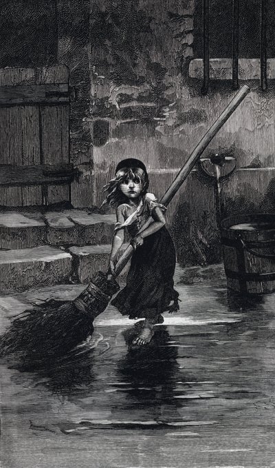 Escena de Los Miserables, de Victor Hugo: Cosette barriendo de Emile Antoine (after) Bayard