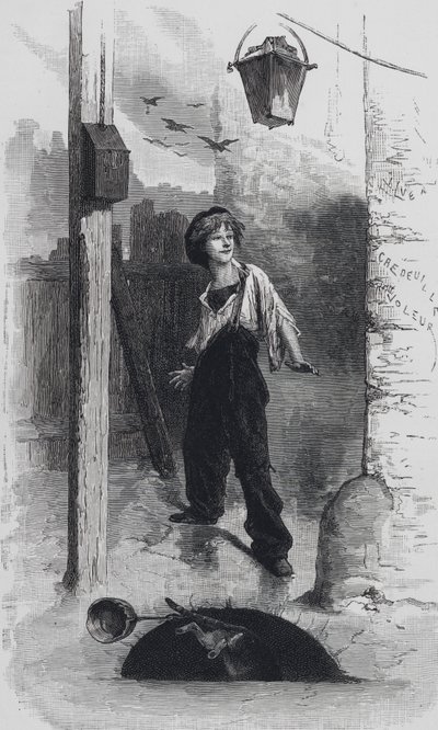 Escena de Los Miserables, de Victor Hugo: Gavroche de Emile Antoine (after) Bayard