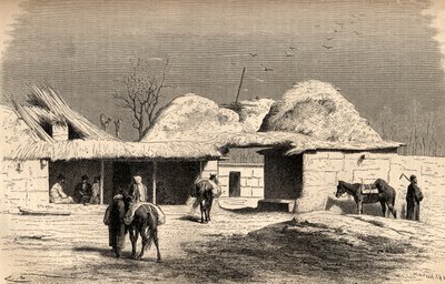 Un caravasar en Taskent, Uzbekistán, ilustración de 