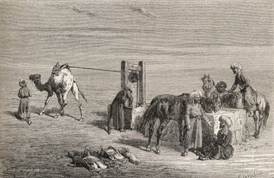 Un pozo en el desierto entre Samarcanda y Karshi, Uzbekistán, ilustración de 