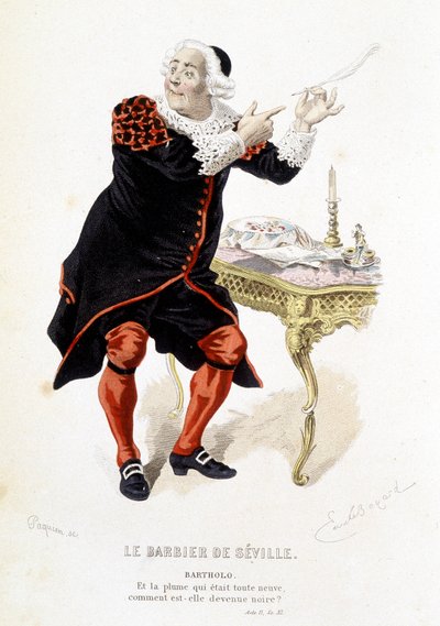 Bartolo en “El barbero de Sevilla” - en “Obras completas de Beaumarchais”, dibujos de Emile Bayard, ed. Laplace Sanchez & cie, París de Emile Antoine Bayard