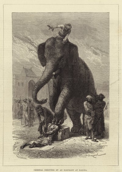 Criminal ejecutado por un elefante en Baroda de Emile Antoine Bayard
