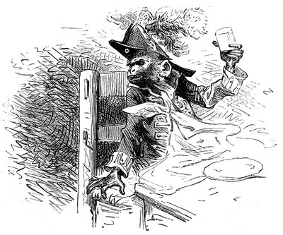 Ilustración de Emile Bayard para la novela de Hector Malot "Sin Familia": Joli-Coeur (corazón bonito), el mono sabio de la troupe del señor Vitalis, artista itinerante - músico callejero, saltimbanqui - Edición Hetzel 1880 de Emile Antoine Bayard