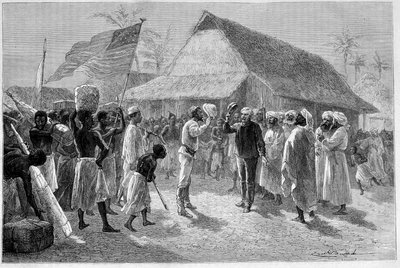 Encuentro entre Sir Henry Morton Stanley (1841-1904) y David Livingstone (1813-1873), en "Le Tour du Monde" de Emile Antoine Bayard