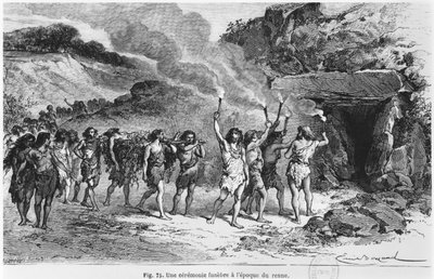 Rito funerario prehistórico, ilustración de 