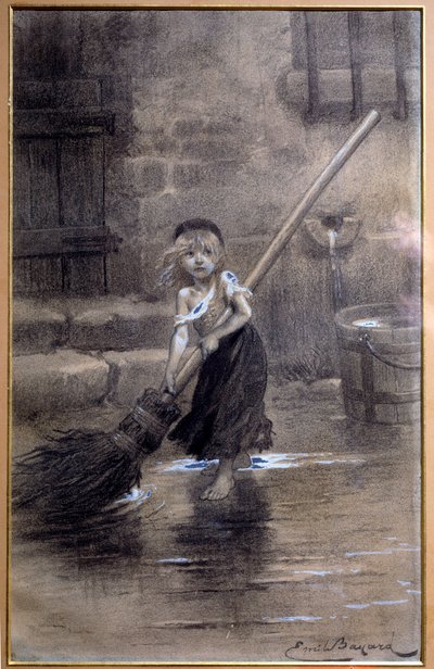 Representación de Cosette, barriendo descalza. Ilustración para Los Miserables de Victor Hugo (1802-1885) por Emile Bayard (1837-1891) siglo XIX. París, Maison Victor Hugo de Emile Antoine Bayard