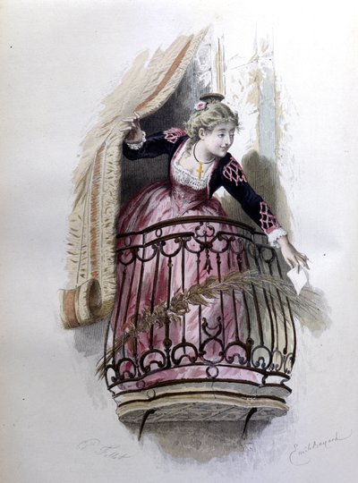 Rosine, personaje de El barbero de Sevilla de Beaumarchais (1732 - 1799) creado en 1773. Ilustración de Emile Bayard de Emile Antoine Bayard