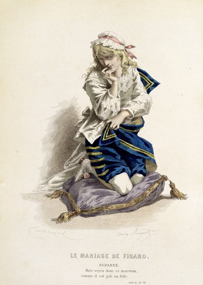 Suzanne en “Las bodas de Fígaro” - en “Obras completas de Beaumarchais”, dibujos de Emile Bayard, ed. Laplace Sanchez & cie, París de Emile Antoine Bayard