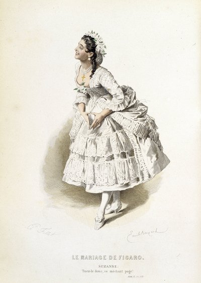 Suzanne en "Le mariage de Figaro" - en "Oeuvres complètes de Beaumarchais", dibujos de Emile Bayard, ed. Laplace Sanchez & cie, París de Emile Antoine Bayard