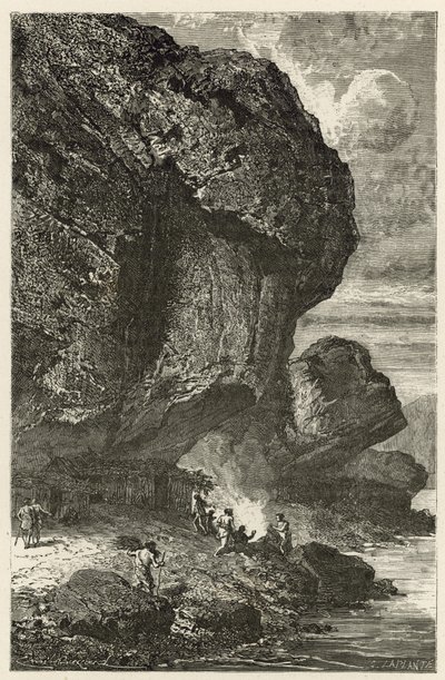 Vista del refugio bajo la roca de Bruniquel, habitación del hombre en la época del reno de Emile Antoine Bayard