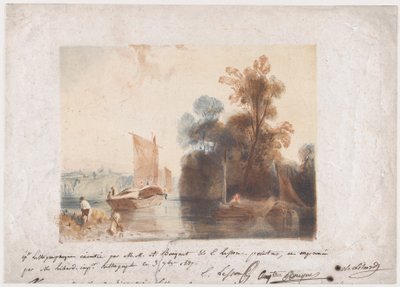 Paisaje con río y barcos de Emile Aubert Lessore