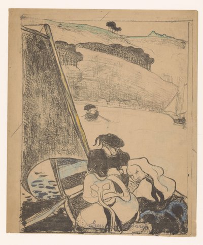 Dos mujeres bretonas y un hombre en un barco
El retorno del perdón
Mujeres bretonas (título de la serie)
Bretonneries (título de la serie) de Émile Bernard (signed by artist)