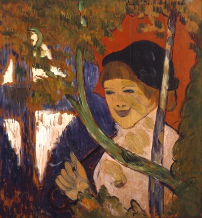 Chica bretona con una sombrilla roja de Emile Bernard