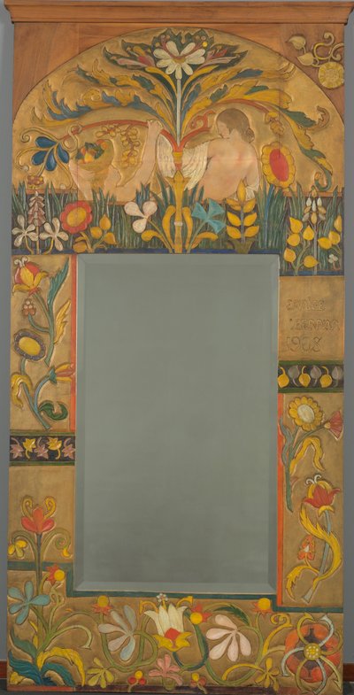Marco de espejo decorado con plantas, flores y dos figuras femeninas de Emile Bernard