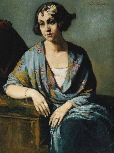 Retrato de una joven apoyada en su codo, 1928 de Emile Bernard