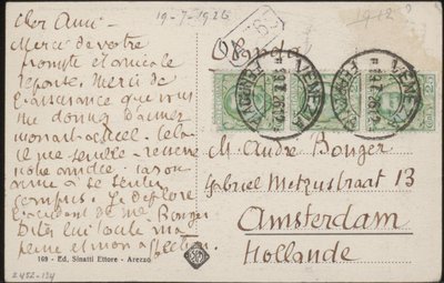 Tarjeta postal a Andries Bonger de Emile Bernard