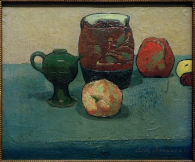 Naturaleza muerta con jarra de piedra y manzanas de Emile Bernard