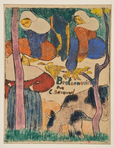 Drei Frauen und eine Kuh auf einer Wiese de Emile Bernard