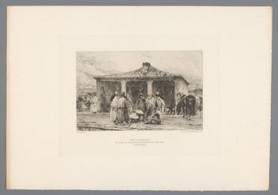 Grupo de soldados en un campamento
Metz 8 de octubre de 1870/ Soldados de caballería aislados vivaqueando en la plaza Saint Simon del Fuerte Moselle (título en el objeto)
Franse etsen uit 1875 (título de la serie)
Grabado en 1875 (título de la serie) de Emile Boilvin