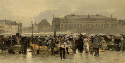 El mercado frente al teatro en Amberes de Emile Claus