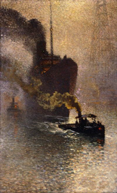 Remolque en el Támesis en la niebla, 1918 de Emile Claus