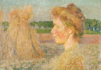 Perfil de mujer y gavillas de trigo de Emile Claus