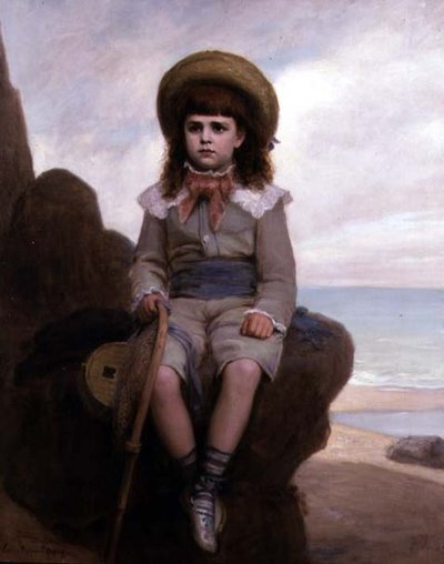 Niño en una roca con una red para camarones de Emile Dupont Zipcy