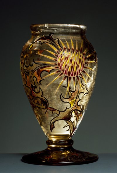 Jarrón de vidrio ahumado con decoraciones de esmalte, ca 1890, por Emile Galle, Nancy, Francia de Emile Galle