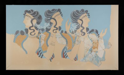 Pintura de las Damas restauradas en Fresco Azul del Palacio de Minos en Cnosos (Evans Fresco Drawing O/7) de Emile Gilliéron