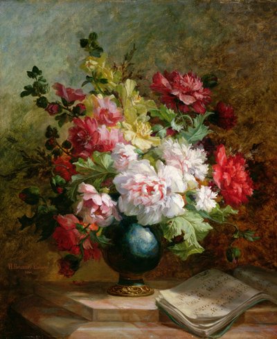 Naturaleza muerta con flores y partitura de Emile Henri Brunner Lacoste
