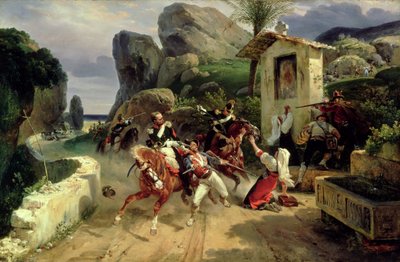 Bandidos italianos sorprendidos por tropas papales, 1831 de Emile Jean Horace Vernet