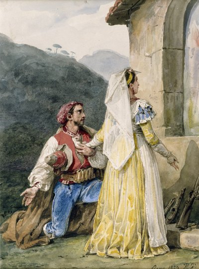 Campesinos italianos ante un santuario, 1829 de Emile Jean Horace Vernet