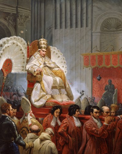 Papa Pío VIII en San Pedro en la Sedia Gestatoria de Emile Jean Horace Vernet