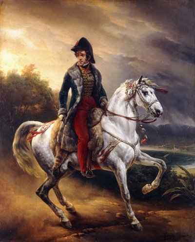 Retrato de Justo Machado y Salcedo, Cónsul Español en París a Caballo, 1821 de Emile Jean Horace Vernet
