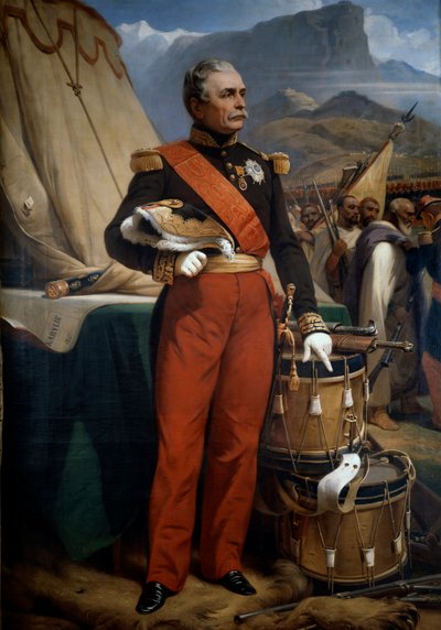Retrato del Mariscal Jacques Louis César Alexandre Randon (1795-1871) durante la campaña de la Expedición de Argelia en Kabilie en 1857 de Emile Jean Horace Vernet