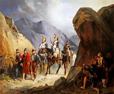 La emboscada, bandidos intentando liberar a sus camaradas de Emile Jean Horace Vernet